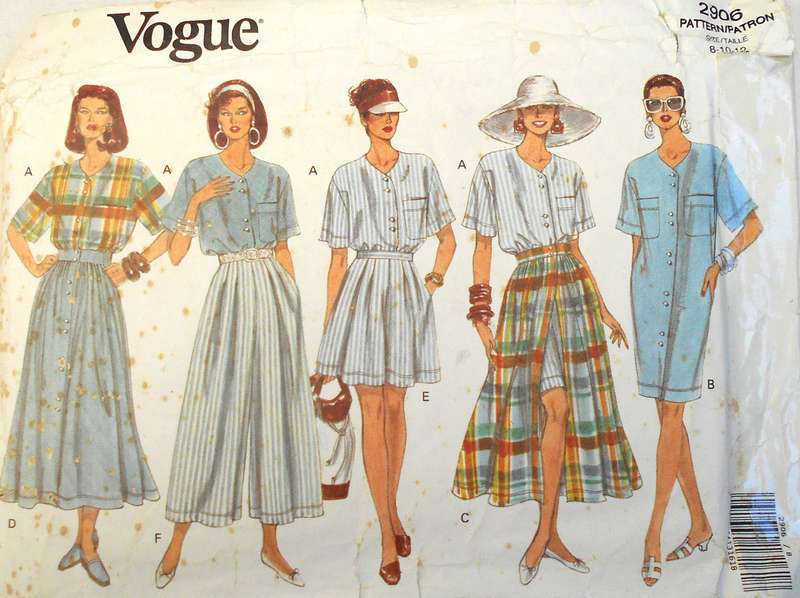 VOGUE 2906 DRESS-TOP-SKIRT-SHORTS-PANTS SIZE 8-10-12 COMPLETE PART CUT TO 12