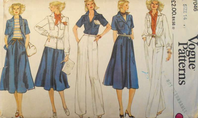 VOGUE 7046 SHIRT-SKIRT-PANTS SIZE 14 COMPLETE- THE PLACKET IS NOT SUPPLIED