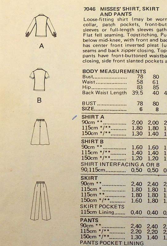 VOGUE 7046 SHIRT-SKIRT-PANTS SIZE 14 COMPLETE- THE PLACKET IS NOT SUPPLIED
