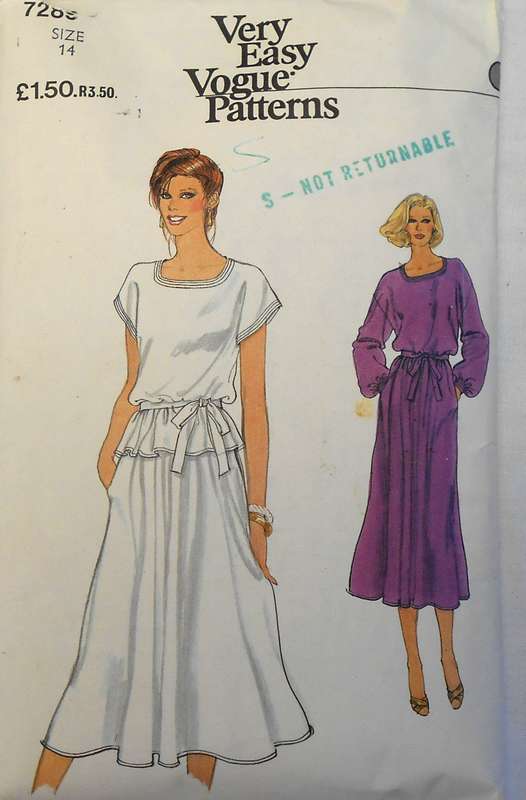 VOGUE 7289 DRESS-TOP-SKIRT-BELT SIZE 14 COMPLETE