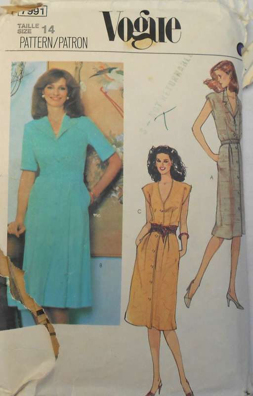 VOGUE 7991 LOOSE FITTING A LINE DRESS SIZE 14 COMPLETE-ZIPLOC