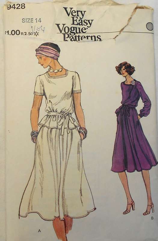VOGUE 9428 DRESS-TOP-SKIRT-BELT SIZE 14 COMPLETE