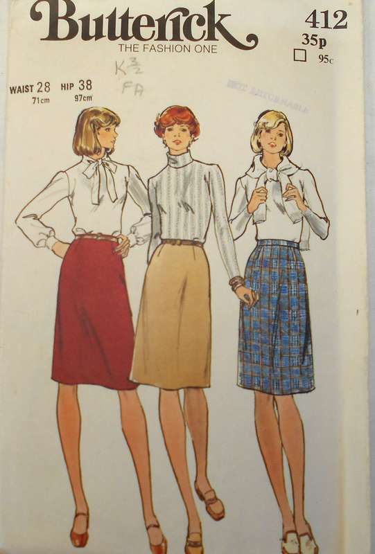 BUTTERICK 412 SKIRT SIZE WAIST 28 HIP 38 COMPLETE