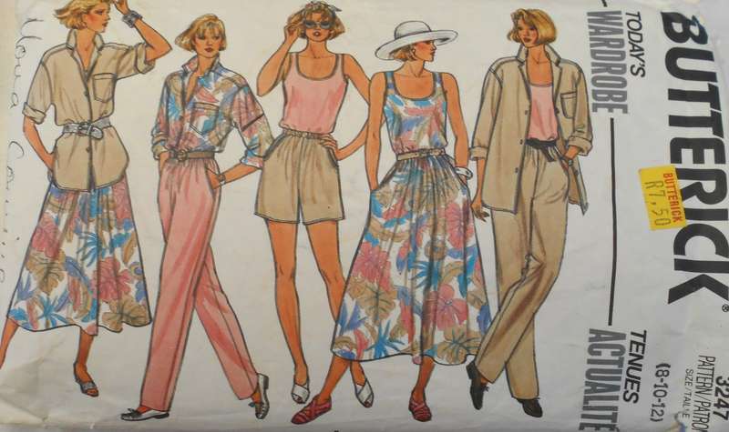BUTTERICK 3247 SHIRT-TOP-SKIRT-PANTS-SHORTS SIZE 8-10-12 COMPLETE-CUT TO 12