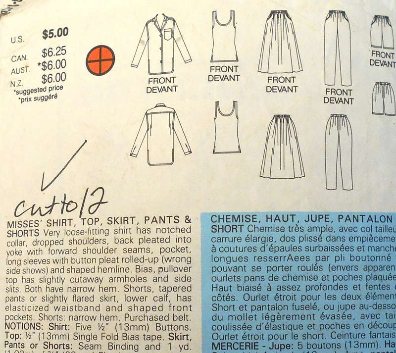 BUTTERICK 3247 SHIRT-TOP-SKIRT-PANTS-SHORTS SIZE 8-10-12 COMPLETE-CUT TO 12