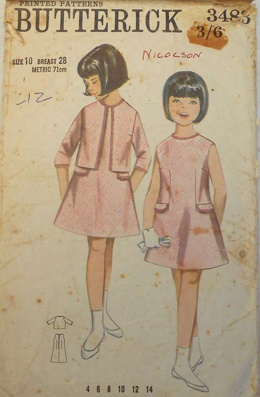 VINTAGE BUTTERICK 3483 GIRLS SEMI FITTED DRESS & JACKET SIZE 10 YEARS BREAST 28 COMPLETE