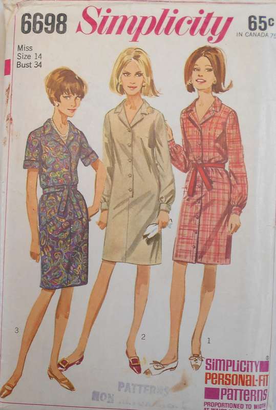 VINTAGE SIMPLICITY 6698 ONE PIECE DRESS SIZE 14 BUST 34 COMPLETE