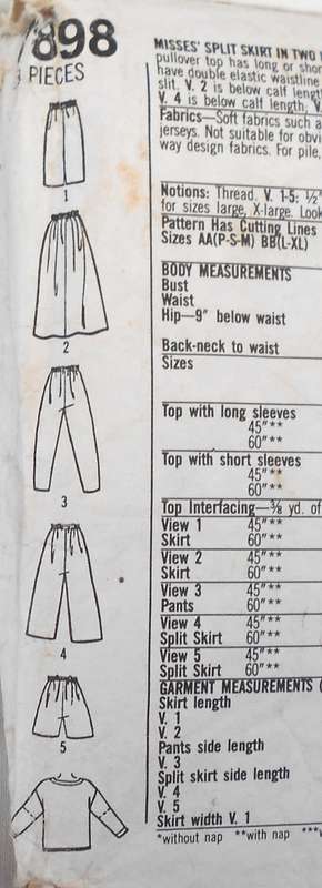 SIMPLICITY 7898 SPLIT PANTS-PANTS-SLIM & FLARED SKIRTS-TOP SIZE L-XL 42-48 COMPLETE-PART CUT TO XL