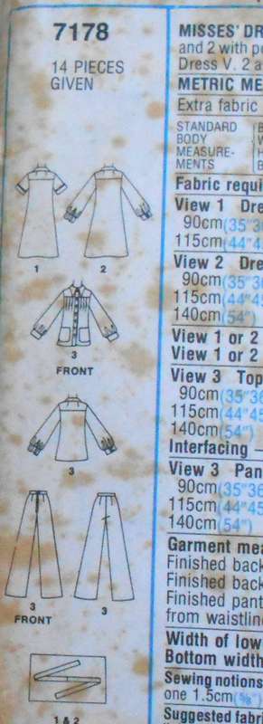 SIMPLICITY 7178 DRESS-TOP-PANTS SIZE 12 BUST 87 CM-COMPLETE-PG 1-2 INSTRUCTIONS NOT SUPPLIED