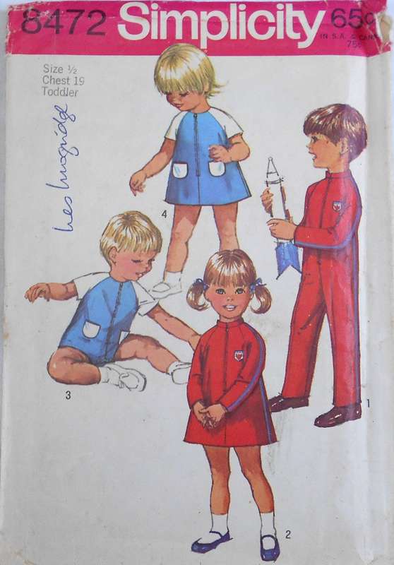 VINTAGE SIMPLICITY 8472 TODDLERS JUMPSUIT IN 2 LENGTHS+DRESS SIZE 6 MONTHS CHEST 19" COMPLETE
