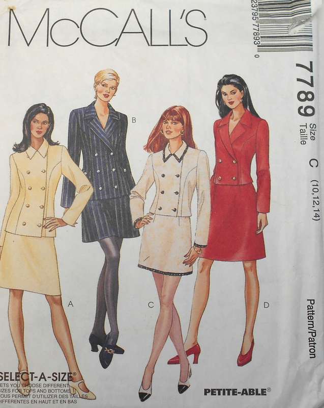 McCALLS 7789 UNLINED/LINED JACKET- & SKIRT SIZE 10-12-14 COMPLETE-CUT TO 14