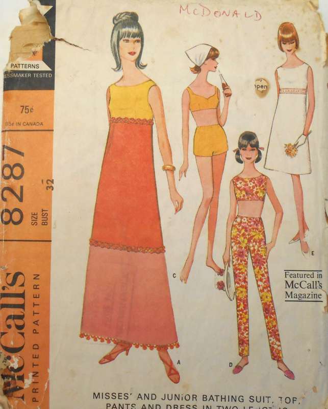 VINTAGE McCALLS 8287 BATHING SUIT-TOP-PANTS-DRESS SIZE 12 BUST 32 SEE LISTING