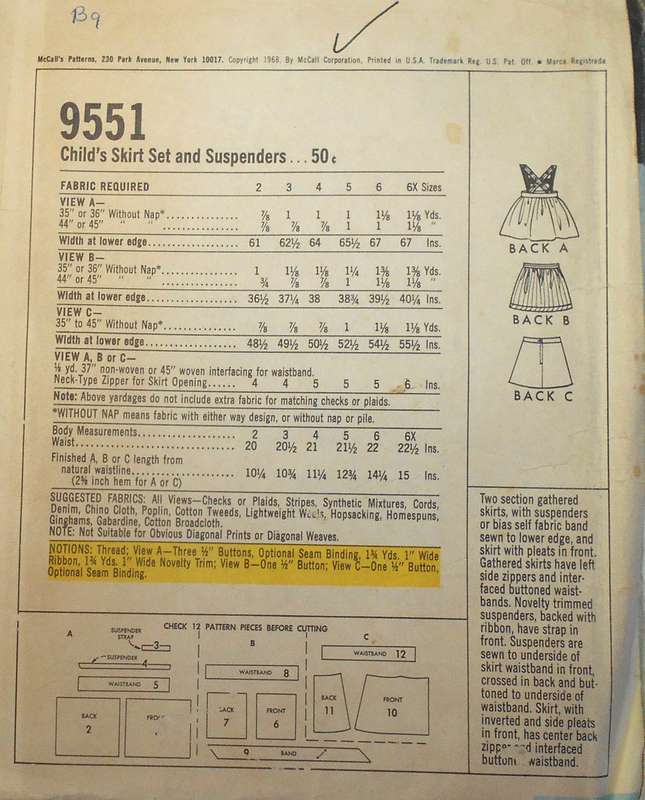 VINTAGE McCALLS 9551 GIRLS SKIRT SET & SUSPENDERS SIZE 5 YEARS COMPLETE