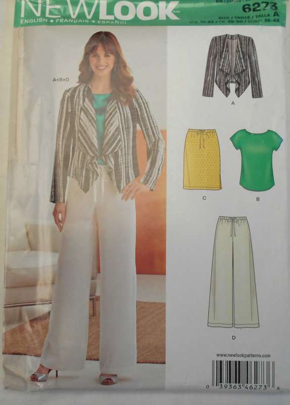 NEW LOOK PATTERNS 6273 JACKET-TOP-PANTS-SKIRT SIZE10-22 COMPLETE-UNCUT-F/FOLDED