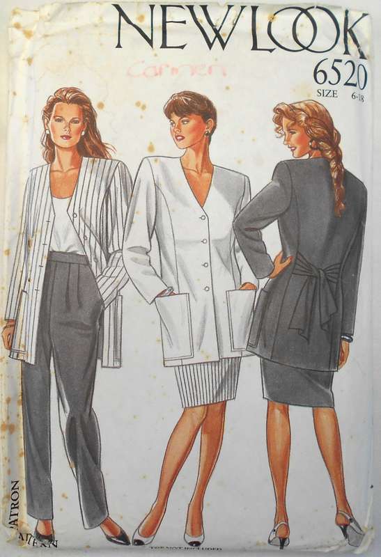 NEW LOOK PATTERNS 6520 JACKET WITH TIEBACK-SKIRT-PANTS SIZE 6-18 COMPLETE-PART CUT TO 14