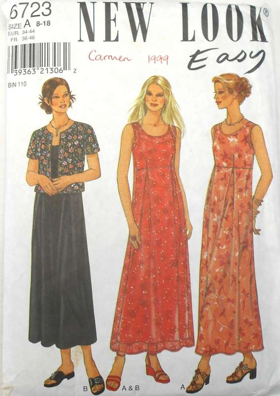 NEW LOOK PATTERNS 6723 HIGH WAIST DRESS & BOLERO SIZE 8-18 NO NECK BINDING PATTERN-CUT TO 14