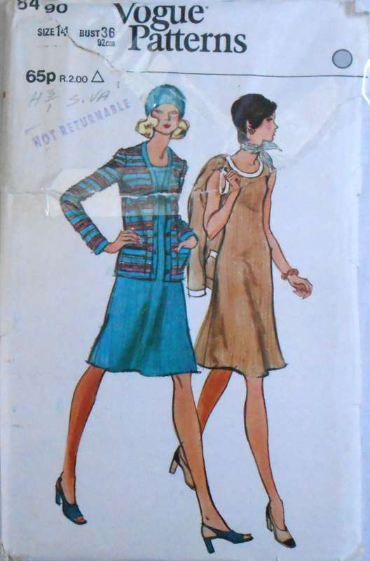 VOGUE 8490 DRESS & JACKET (KNITS) SIZE 14 BUST 36 COMPLETE-UNCUT-F/FOLDED-ZIPLOC