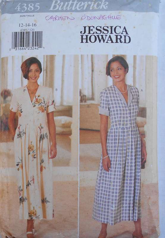 BUTTERICK 4385 V NECK DRESS WITH TIE BACK SIZE 12-14-16 COMPLETE-CUT TO 16