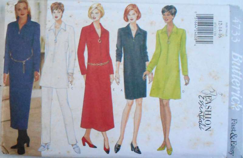 BUTTERICK 4733  DRESS-TUNIC-PANTS SIZE 12-14-16 COMPLETE-UNCUT-F/FOLDED