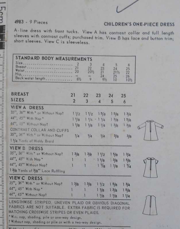 VINTAGE BUTTERICK 4983 GIRLSONE PIECE DRESS SIZE 5 YEARS BREAST 24 COMPLETE-ZIPLOC