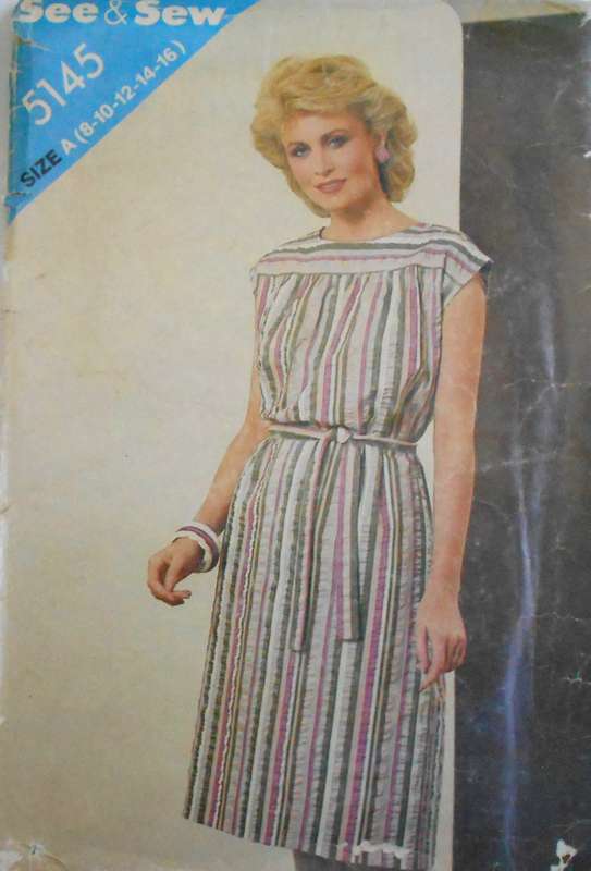 BUTTERICK 5145 V/LOOSE FIT STRAIGHT DRESS WITH BELT SIZE 8-10-12-14-16 COMPLETE-CUT TO 16