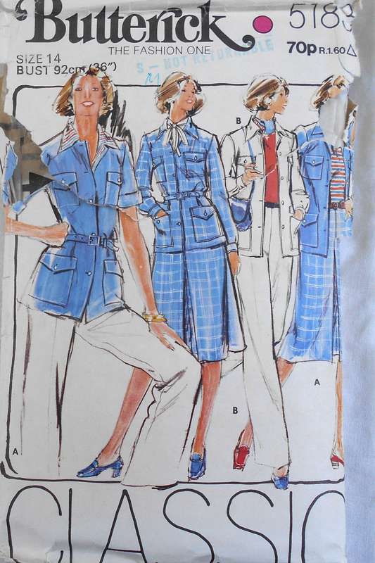 BUTTERICK 5183 JACKET-SKIRT-PANTS-BELT SIZE 14 BUST 92 CM COMPLETE-ZIPLOC
