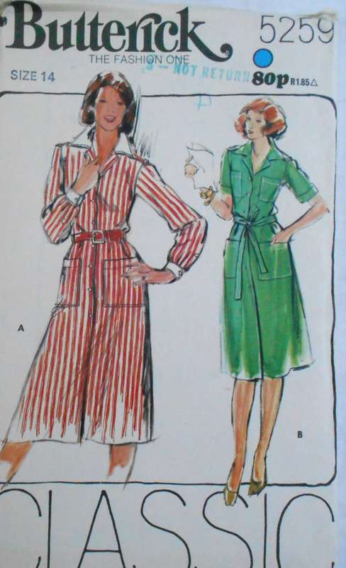BUTTERICK 5259 SHIRTDRESS SIZE 14 BUST 92 CM COMPLETE-UNCUT-F/FOLDED