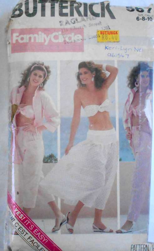 BUTTERICK 5674 SHIRT-BRA-PANTS-SKIRT SIZE 6-8-10 COMPLETE-CUT TO 10
