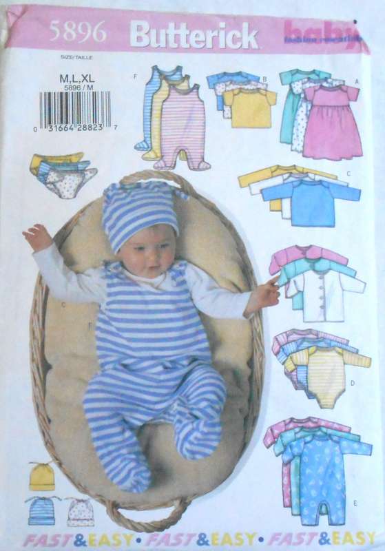 BUTTERICK 5896 INFANTS JACKET-DRESS-TOP-ROMPER-DIAPER COVER-HAT SIZE M-L-XL SEE LISTING