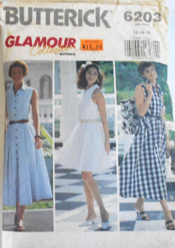 BUTTERICK 6203 DRESS WITH FLARED SKIRT SIZE 12-14-16 COMPLETE CUT TO 16