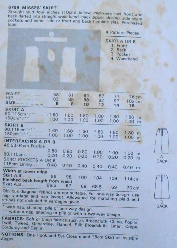 BUTTERICK 6759 SKIRT SIZE 12 COMPLETE