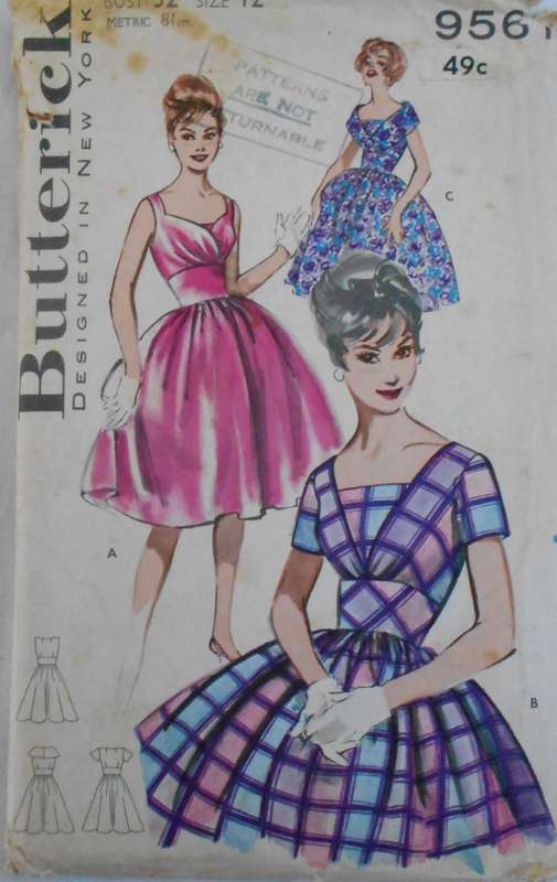 VINTAGE BUTTERICK 9561 FULL SKIRTED DRESS BUST 32 SIZE 12-COMPLETE