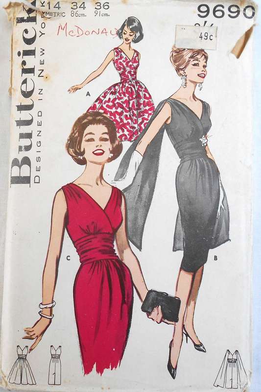 VINTAGE BUTTERICK 9690 AFTER FIVE DRESS BUST 34 SIZE 14-COMPLETE-UNCUT-F/FOLDED