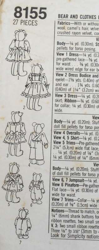 SIMPLICITY CRAFT 6155 BEAR & CLOTHES IN 3 SIZES 6"-8&quot12" COMPLETE