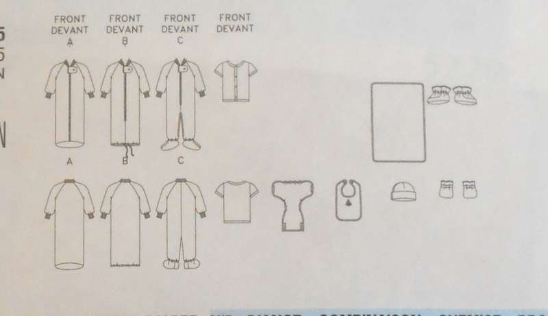 BUTTERICK 5220 INFANTS BUNTING-JUMPSUIT-SHIRT-DIAPER COVER-HAT-BIB-MITTENS-BOOTIES-BLANKET-CUT TO M