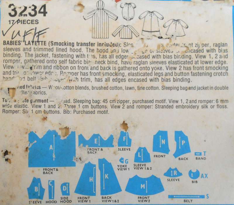 STYLE 3234 BABIES LAYETTE SIZE NB SMOCKING INCLUDED COMPLETE-UNCUT-F/FOLDED
