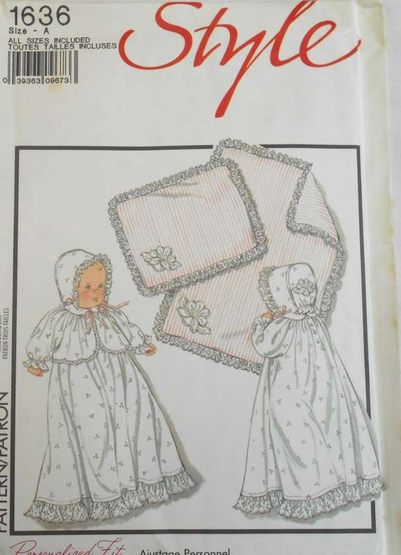 STYLE 1636 CHRISTENING ROBE-BONNET-PRAM SET SIZE NB-6M-12M COMPLETE-UNCUT-F/FOLDED
