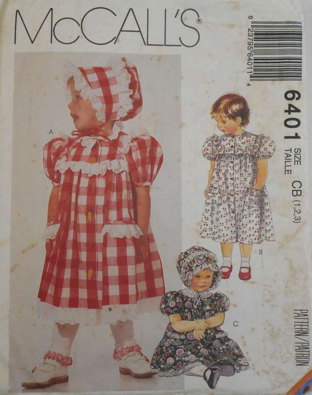McCALLS 6401 TODDLERS DRESS & BONNET SIZE 1-2-3-4 YEARS COMPLETE-UNCUT-F/FOLDED
