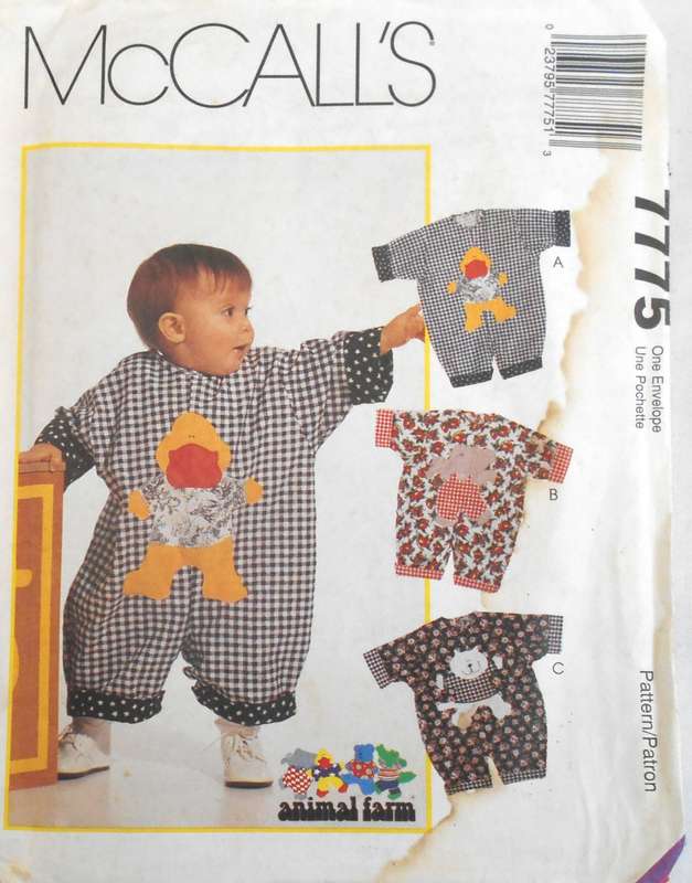 McCALLS 7775 INFANTS ROMPER WITH SNAP CROTCH& APPLIQUES SIZE 13-24 LBS COMPLETE-UNCUT-F/FOLDED