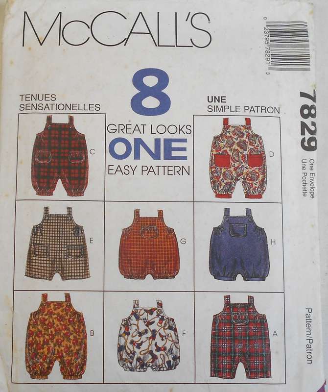 McCALLS 7829 INFANTS JUMPSUIT-ROMPER WITH SNAP CROTCH SIZE 13-24 LBS COMPLETE-UNCUT-F/FOLDED