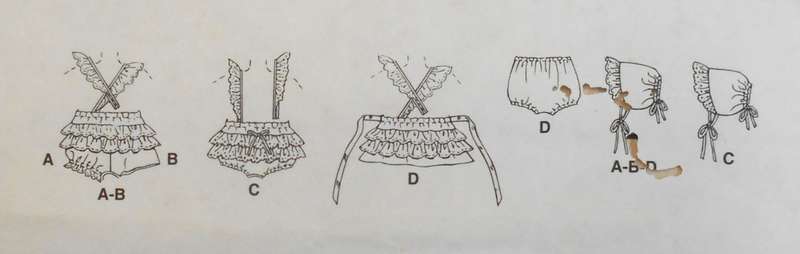McCALLS 8242 INFANTS ROMPERS-DRESS-BONNET SIZE 13-24 LB COMPLETE-CUT TO XL PATTERN WORN IN PARTS