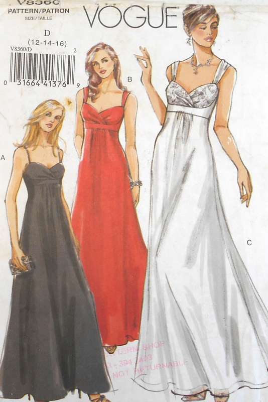 VOGUE V8360 STUNNING EVENING LINED DRESS SIZE 12-14-16 COMPLETE-CUT TO 14-ZIPLOC