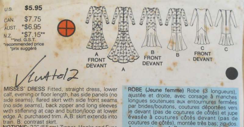 BUTTERICK 4415 FITTED BRIDAL STRAIGHT DRESS WITH SIDE PANELS SIZE 8-10-12 COMPLETE-CUT TO 12