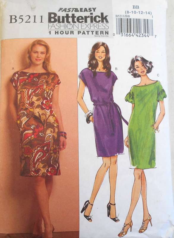 BUTTERICK B5211 DRESS WITH OPEN BACK NECK SIZE 8-10-12-14 COMPLETE-CUT TO 14