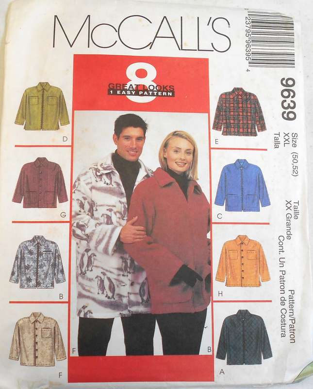 McCALLS 9639 UNISEX TRACKSUIT SHIRT-JACKET SIZE XXXL (50-52") COMPLETE-UNCUT-F/FOLDED