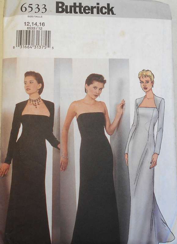 BUTTERICK 6533 CLOSE-FITTING SHRUG & DRESS+RAISED BACK NECKLINE SIZE 12-14-16 COMPLETE-CUT  TO 16