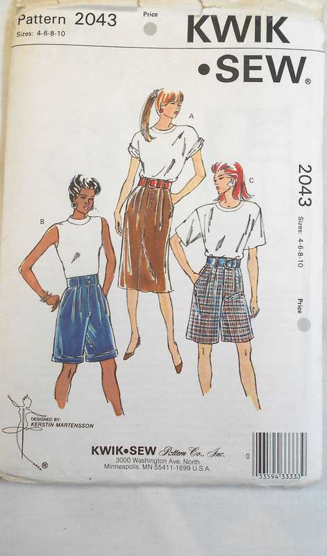 KWIK SEW 2043 SHORTS & SKIRT SIZES 4-6-8-20 COMPLETE-CUT TO 10