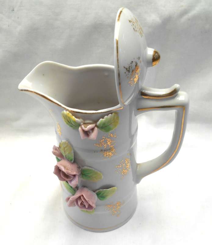 PRETTY KINGSWAY JUG OR VASE with Raised Pink roses & Green leaves & GILT in perfect condition
