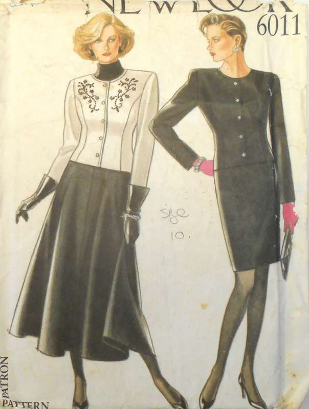 NEW LOOK PATTERNS 6011 FRONT BUTTON TOP & STRAIGHT OR FLARED SKIRT SIZE 8-18 COMPLETE-CUT TO 10
