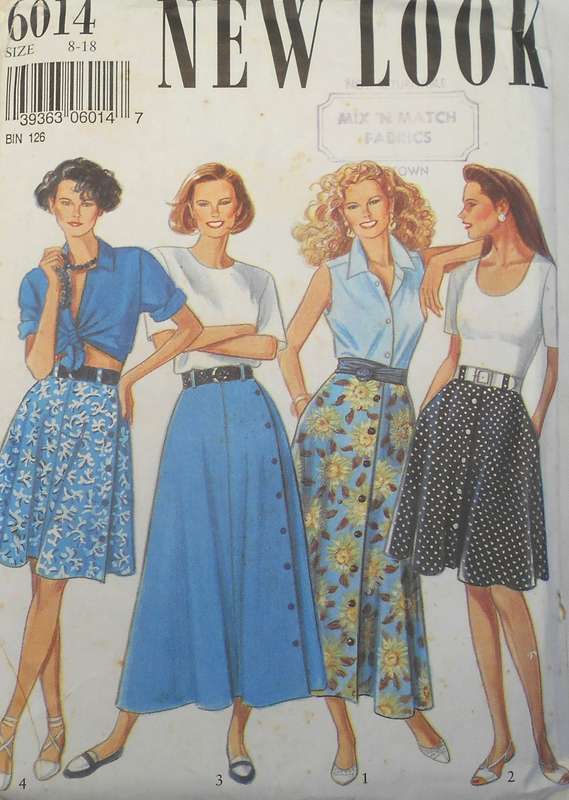 NEW LOOK 6014 FRONT BUTTON SKIRTS IN 2 LENGTHS SIZE 8-18 WAISTBAND 6 NOT SUPPLIED USE 8-CUT TO 12